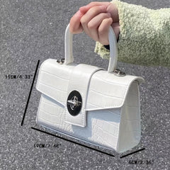 Crocodile Embossed Satchel Bag Turn Lock Shoulder Bag Handbag