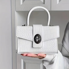 Crocodile Embossed Satchel Bag Turn Lock Shoulder Bag Handbag