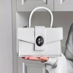 Crocodile Embossed Satchel Bag Turn Lock Shoulder Bag Handbag