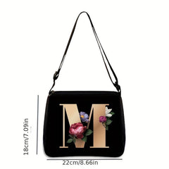 Alphabet Flower Print Crossbody Bag Large Capacity Shoulder Bag