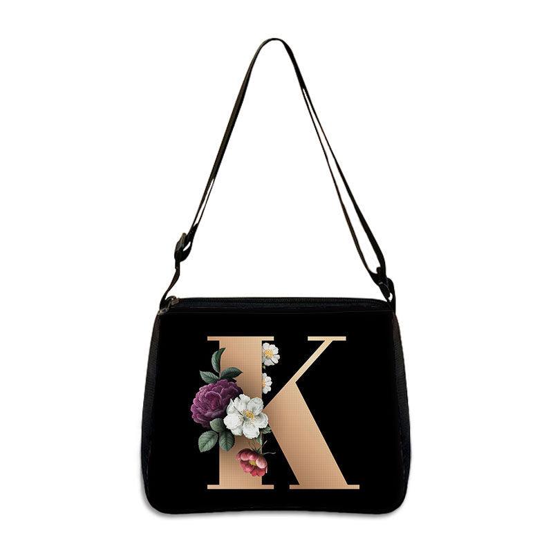 Alphabet Flower Print Crossbody Bag Large Capacity Shoulder Bag