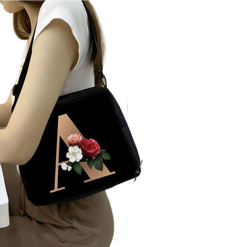 Alphabet Flower Print Crossbody Bag Large Capacity Shoulder Bag