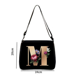 Alphabet Flower Print Crossbody Bag Large Capacity Shoulder Bag