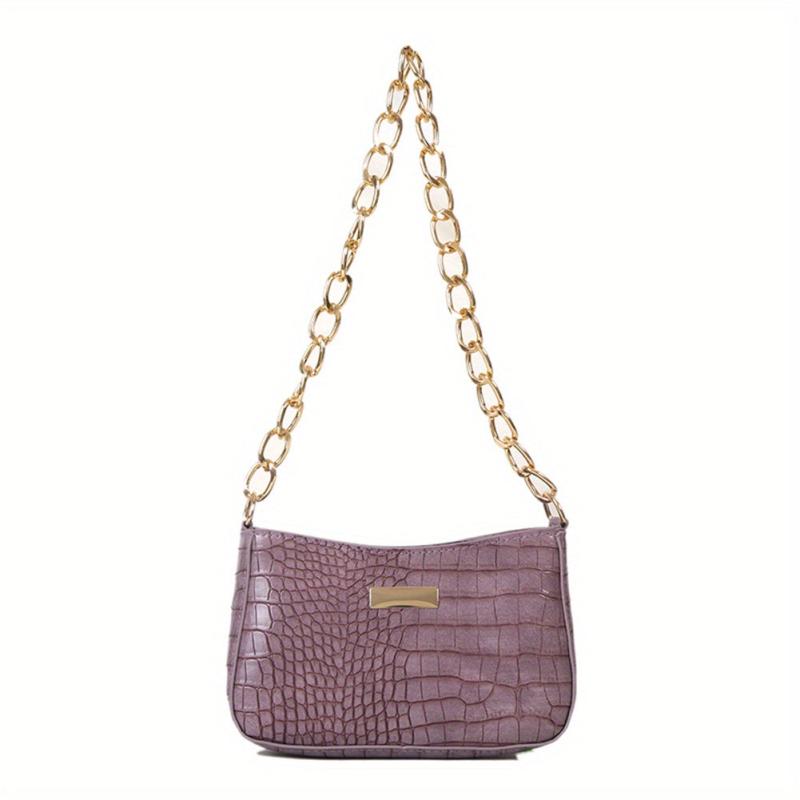 Crocodile Print Zipper Shoulder Bag PU Leather Square Underarm Bag