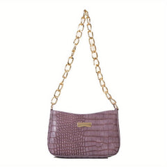 Crocodile Print Zipper Shoulder Bag PU Leather Square Underarm Bag