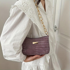 Crocodile Print Zipper Shoulder Bag PU Leather Square Underarm Bag