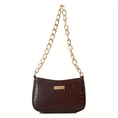 Crocodile Print Zipper Shoulder Bag PU Leather Square Underarm Bag