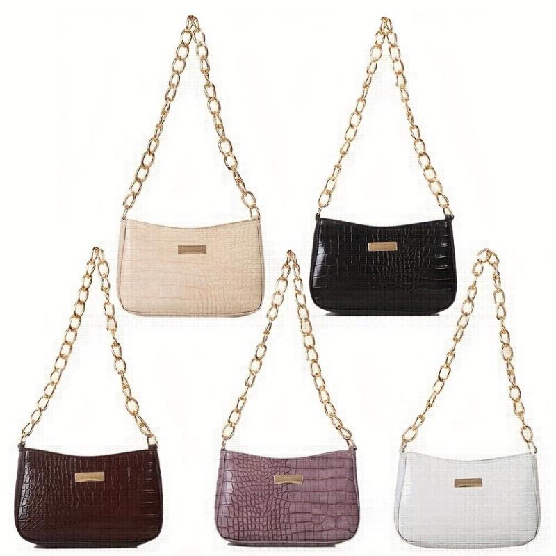 Crocodile Print Zipper Shoulder Bag PU Leather Square Underarm Bag