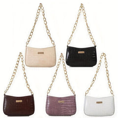 Crocodile Print Zipper Shoulder Bag PU Leather Square Underarm Bag