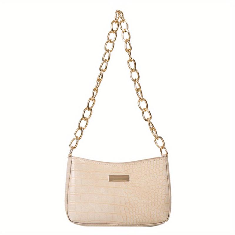 Crocodile Print Zipper Shoulder Bag PU Leather Square Underarm Bag