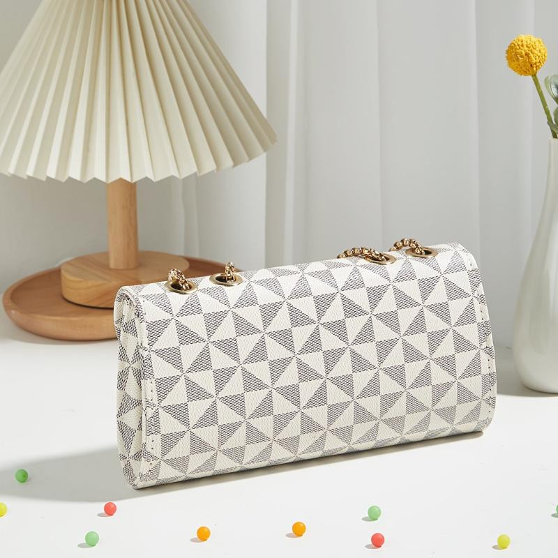 Geometric Print Chain Shoulder Bag Women's Clutch Purse