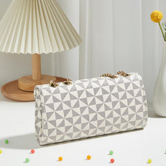 Geometric Print Chain Shoulder Bag Women's Clutch Purse