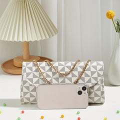Geometric Print Chain Shoulder Bag Women's Clutch Purse
