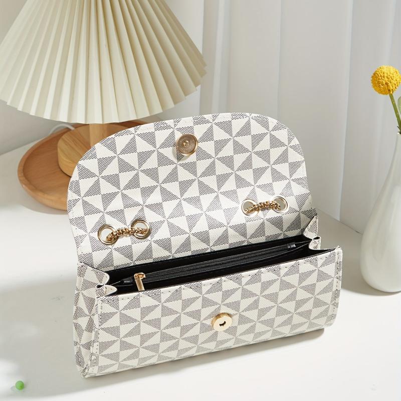 Geometric Print Chain Shoulder Bag Women's Clutch Purse