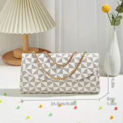 Geometric Print Chain Shoulder Bag Women's Clutch Purse