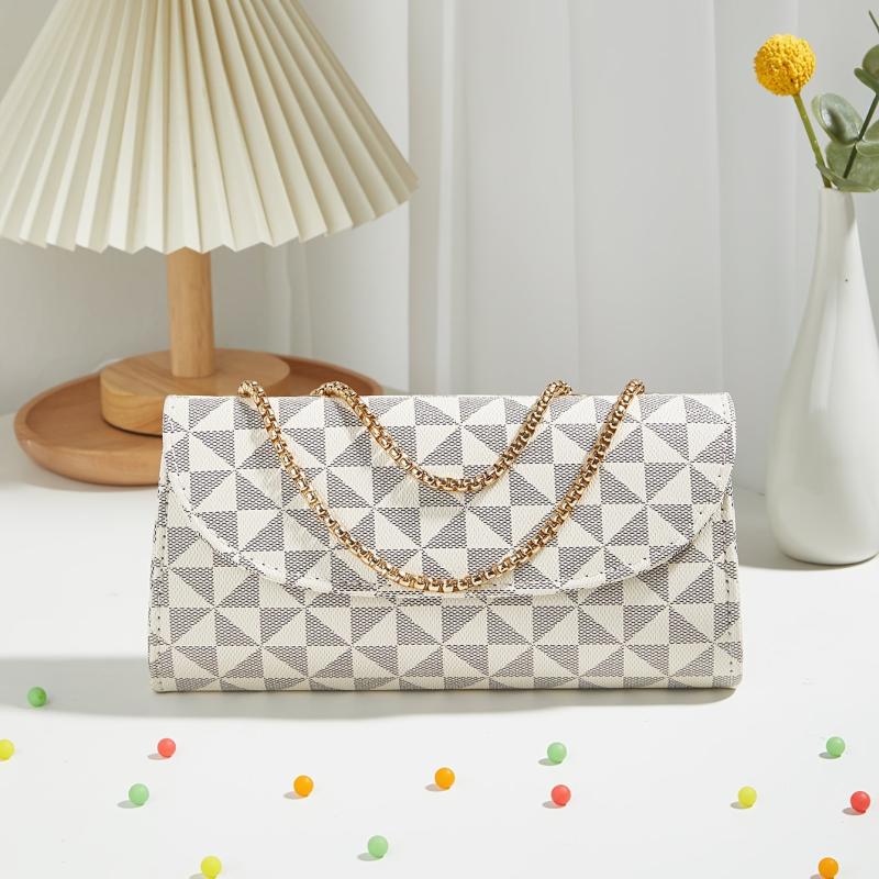 Geometric Print Chain Shoulder Bag Women's Clutch Purse