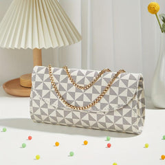 Geometric Print Chain Shoulder Bag Women's Clutch Purse