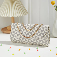 Geometric Print Chain Shoulder Bag Women's Clutch Purse