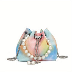 Mini Ombre Drawstring Bucket Bag Chain Crossbody Bag