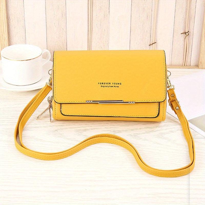 Letter Graphic Square Crossbody Bag PU Leather Clutch Phone Purse