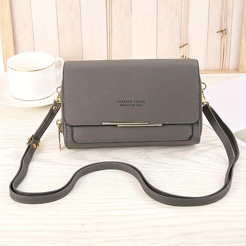 Letter Graphic Square Crossbody Bag PU Leather Clutch Phone Purse