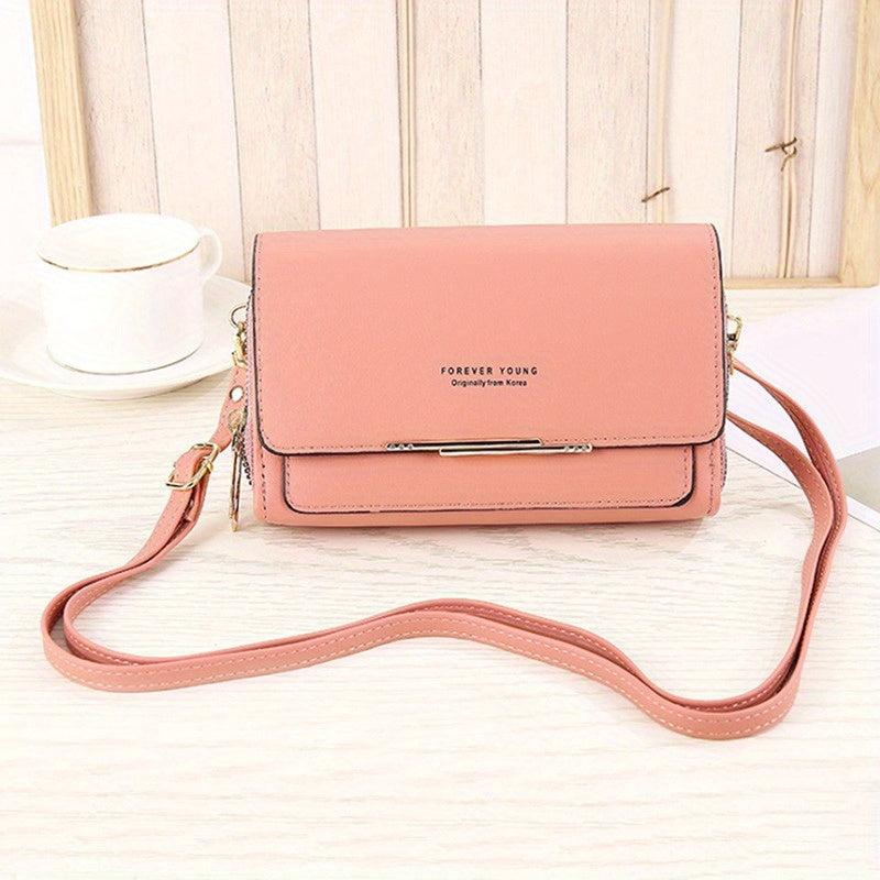 Letter Graphic Square Crossbody Bag PU Leather Clutch Phone Purse