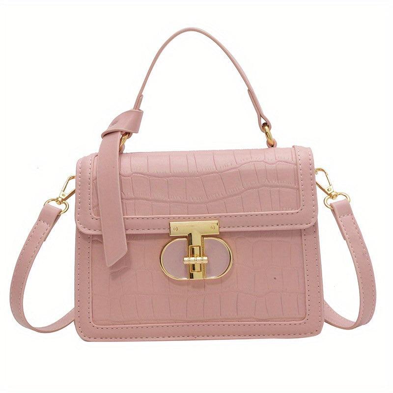 Crocodile Embossed Crossbody Bag Classic Square Flap Shoulder Bag