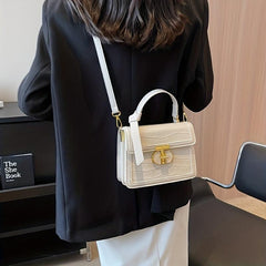 Crocodile Embossed Crossbody Bag Classic Square Flap Shoulder Bag