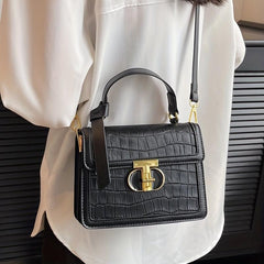 Crocodile Embossed Crossbody Bag Classic Square Flap Shoulder Bag
