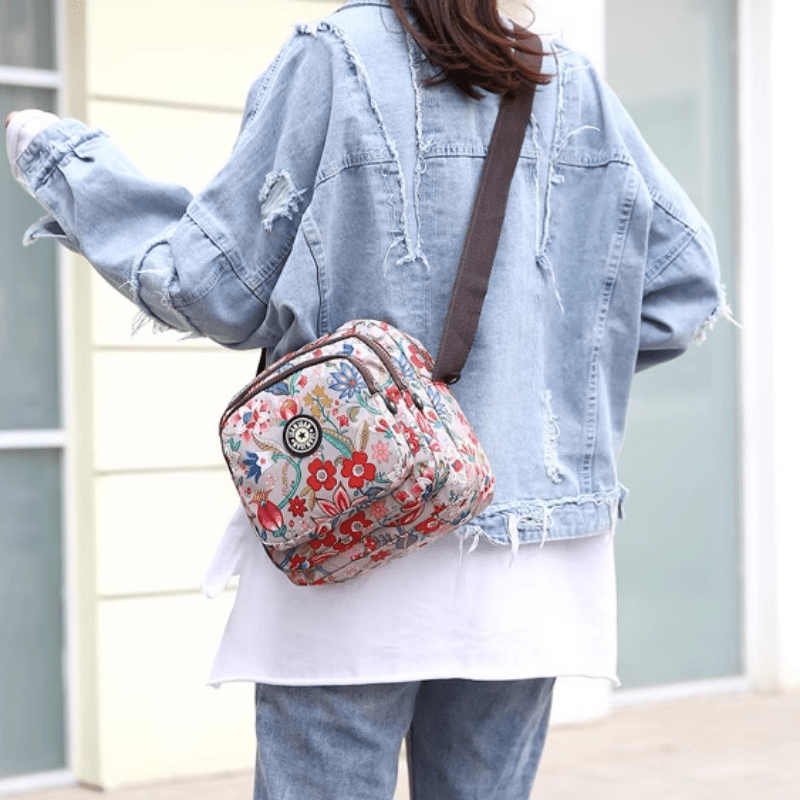 Floral Print Crossbody Bag Pockets Shoulder Bag for Women