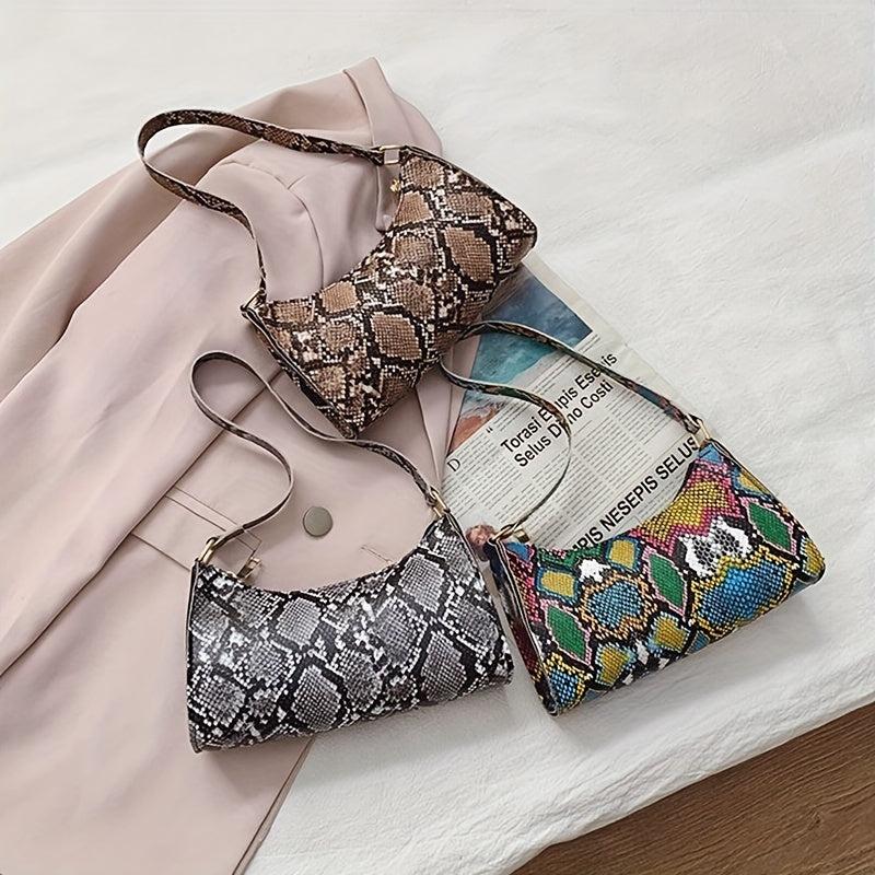 Stylish Snake Skin Baguette Shoulder Bag