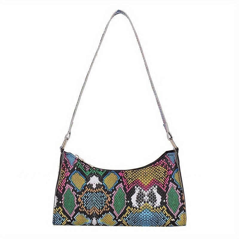 Stylish Snake Skin Baguette Shoulder Bag