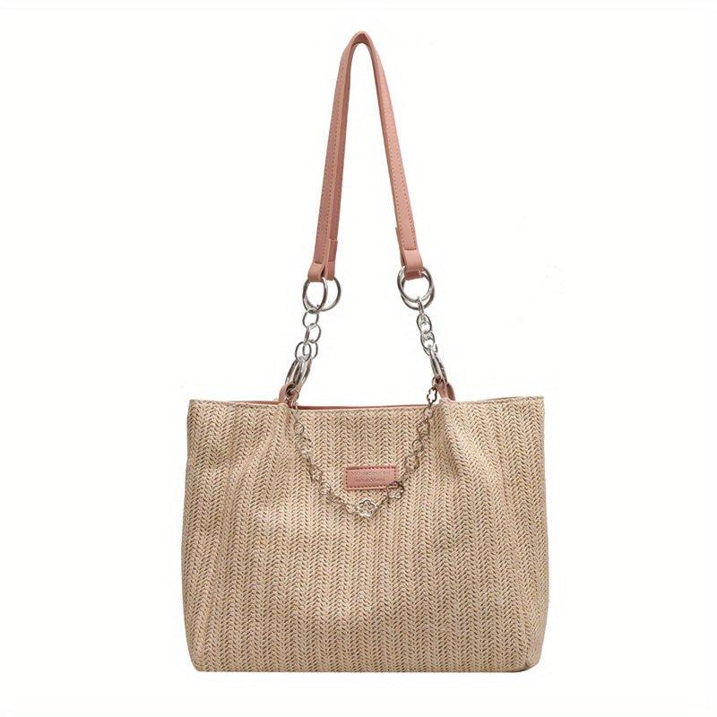 Straw Woven Tote Bag Beach Handbag Lightweight Shoulder Bag
