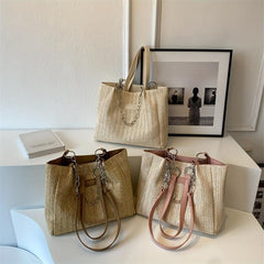 Straw Woven Tote Bag Beach Handbag Lightweight Shoulder Bag