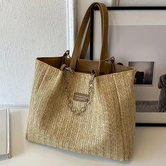 Straw Woven Tote Bag Beach Handbag Lightweight Shoulder Bag