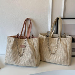 Straw Woven Tote Bag Beach Handbag Lightweight Shoulder Bag
