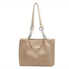 Straw Woven Tote Bag Beach Handbag Lightweight Shoulder Bag