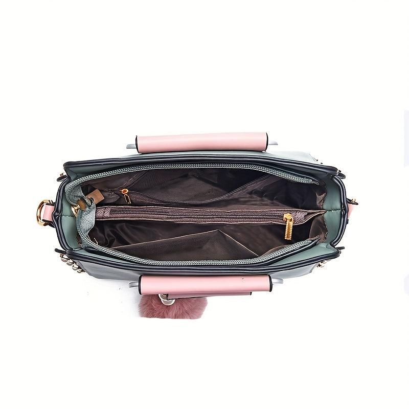 Pom Pom Pearl Decor Crossbody Bag Top Handle Large Capacity Handbag