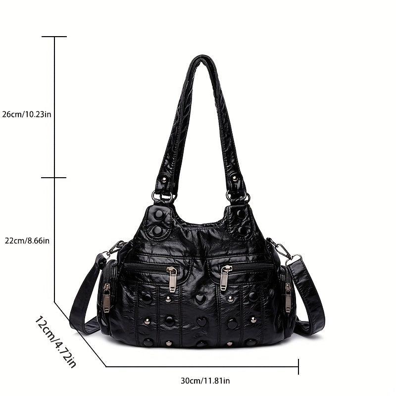 Y2K Studded Shoulder Bag Vintage Faux Leather Handbag