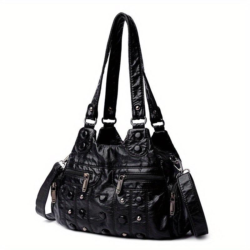 Y2K Studded Shoulder Bag Vintage Faux Leather Handbag