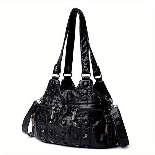 Y2K Studded Shoulder Bag Vintage Faux Leather Handbag