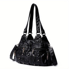 Y2K Studded Shoulder Bag Vintage Faux Leather Handbag