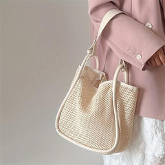 Hollow Out Crochet Straw Beach Bag Large Capacity Holiday Shoulder Bag