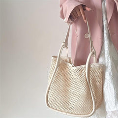 Hollow Out Crochet Straw Beach Bag Large Capacity Holiday Shoulder Bag