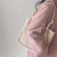 Hollow Out Crochet Straw Beach Bag Large Capacity Holiday Shoulder Bag