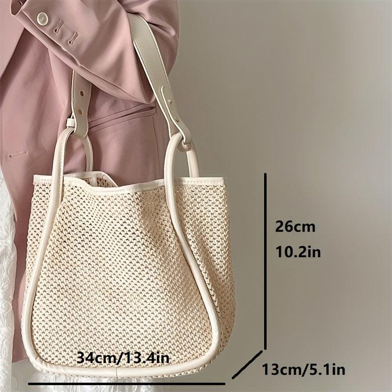 Hollow Out Crochet Straw Beach Bag Large Capacity Holiday Shoulder Bag