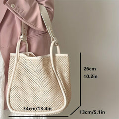 Hollow Out Crochet Straw Beach Bag Large Capacity Holiday Shoulder Bag