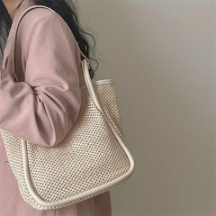 Hollow Out Crochet Straw Beach Bag Large Capacity Holiday Shoulder Bag