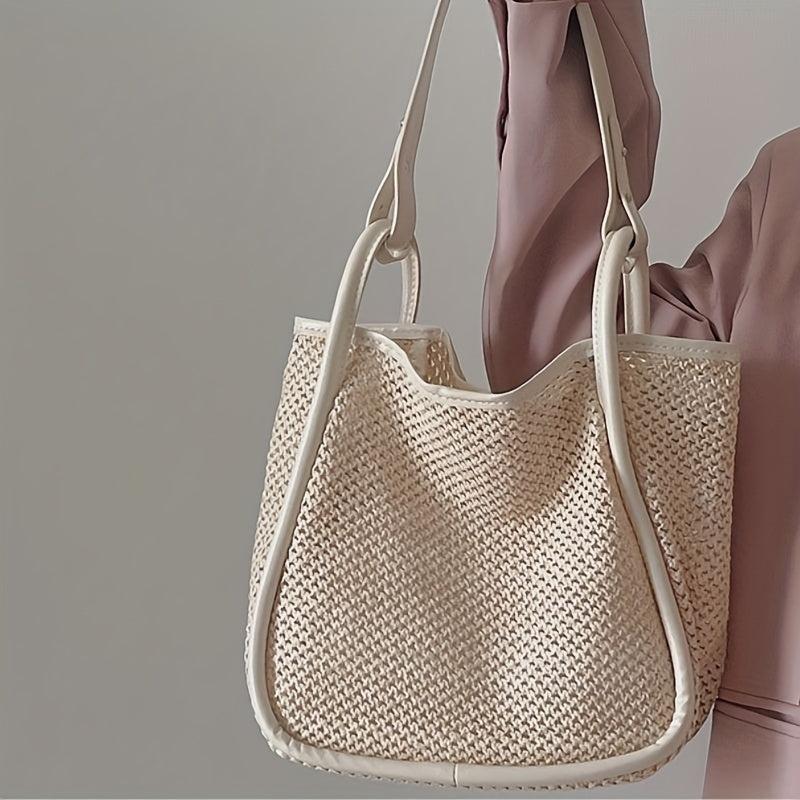 Hollow Out Crochet Straw Beach Bag Large Capacity Holiday Shoulder Bag
