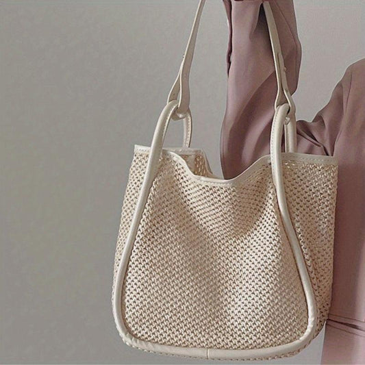 Hollow Out Crochet Straw Beach Bag Large Capacity Holiday Shoulder Bag